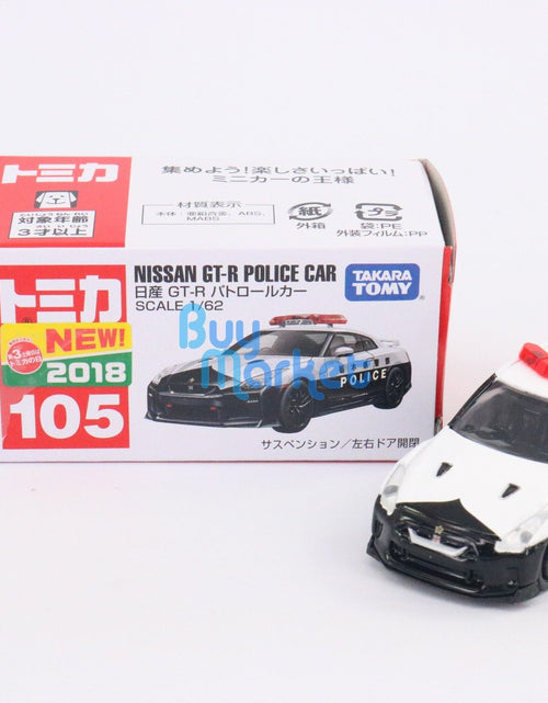 Load image into Gallery viewer, Takara Tomy Tomica #105 Nissan GT-R Police Car Scale 1/62 Diecast Car Toy
