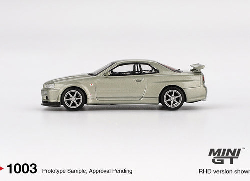 Load image into Gallery viewer, Mini GT #1003 Nissan Skyline GT-R (R34) V-Spec II Nür Millenium Jade
