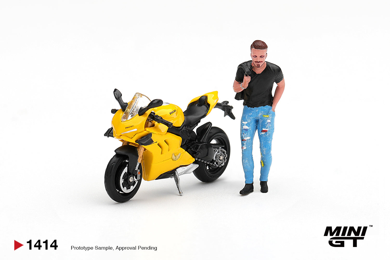 (Pre-order) Mini GT #1414 Ducati Panigale V4 S Giallo w/ figure Model Car Set