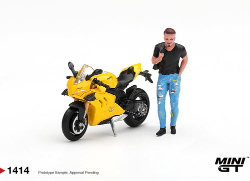 Load image into Gallery viewer, (Pre-order) Mini GT #1414 Ducati Panigale V4 S Giallo w/ figure Model Car Set
