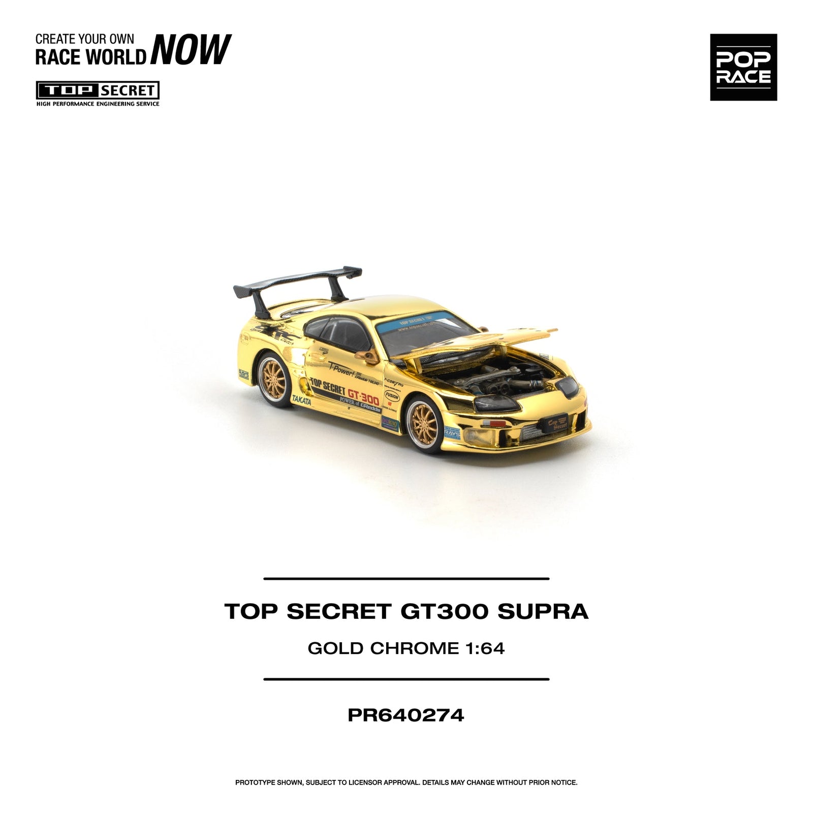 (Pre-order) POPRACE 1/64 - TOP SECRET GT300 SUPRA GOLD CHROME Diecast Model Car