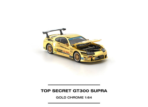 Load image into Gallery viewer, (Pre-order) POPRACE 1/64 - TOP SECRET GT300 SUPRA GOLD CHROME Diecast Model Car
