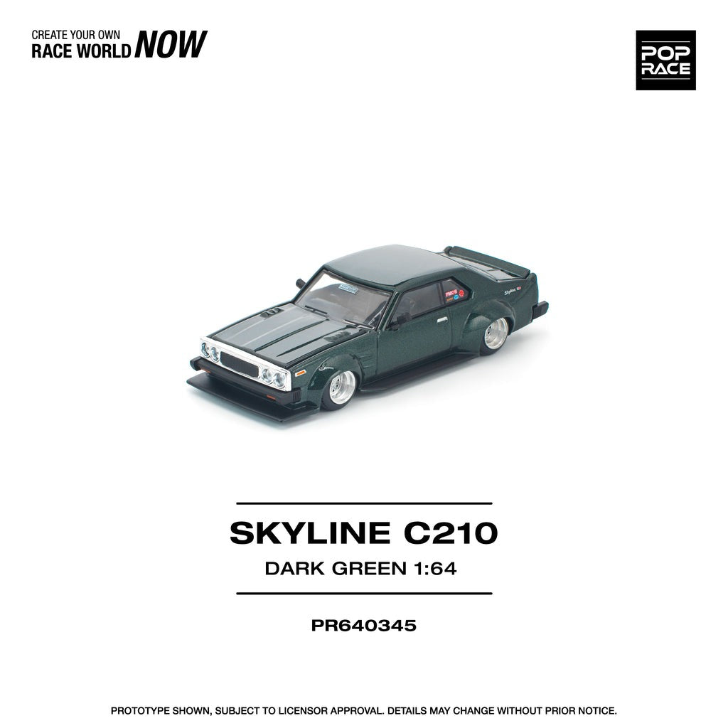 (Pre-order) POPRACE 1/64 SKYLINE C210 DARK GREEN NEW TOOLING Diecast Model Car