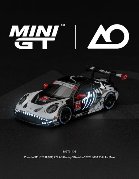 (Pre-order) Mini GT #1436 Porsche 911 GT3 R (992) #77 AO Racing Skeleton Rexy