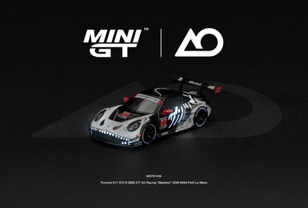 (Pre-order) Mini GT #1436 Porsche 911 GT3 R (992) #77 AO Racing Skeleton Rexy