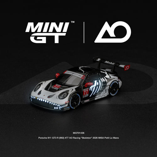 (Pre-order) Mini GT #1436 Porsche 911 GT3 R (992) #77 AO Racing Skeleton Rexy