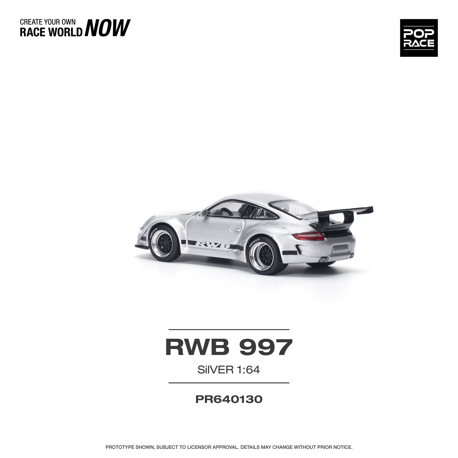 POPRACE 1/64 RWB 997 Silver Diecast Model Car