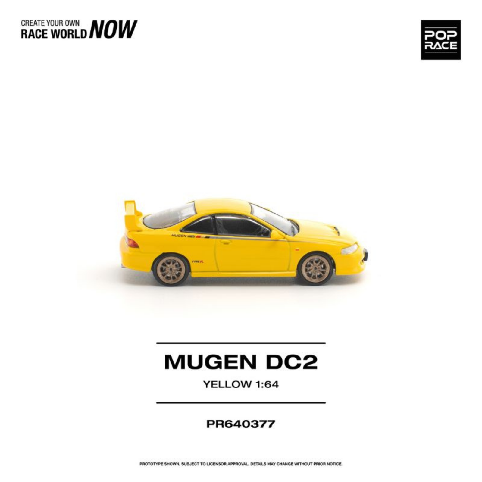 (Pre-order) POP RACE 1/64 MUGEN DC2 Yellow Diecast Model Car #PR640377