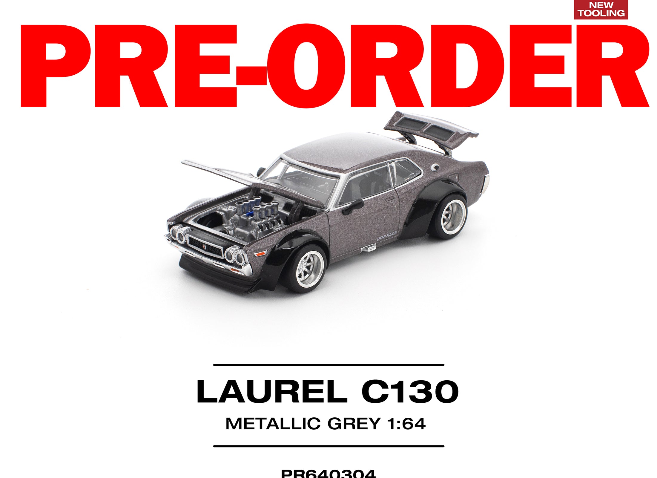 (Pre-order) POPRACE 1/64 LAUREL C130 METALLIC GREY (NEW TOOLING) Diecast Model