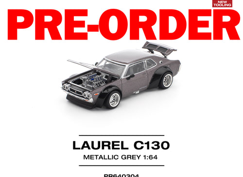 Load image into Gallery viewer, (Pre-order) POPRACE 1/64 LAUREL C130 METALLIC GREY (NEW TOOLING) Diecast Model
