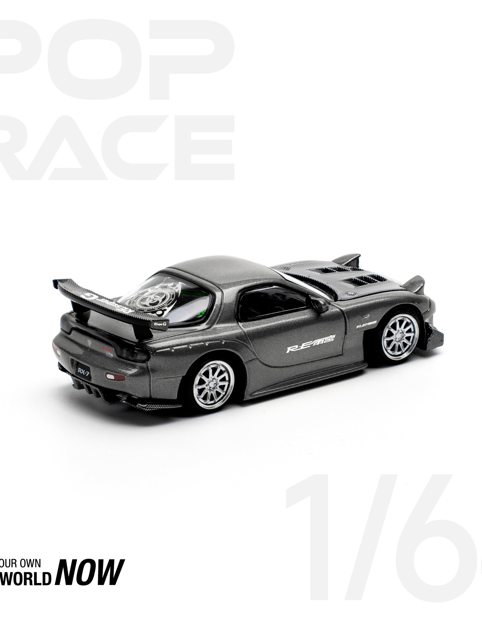 POPRACE 1/64 MAZDA RX7 RE-AMEMIYA - GUN METAL Model Car