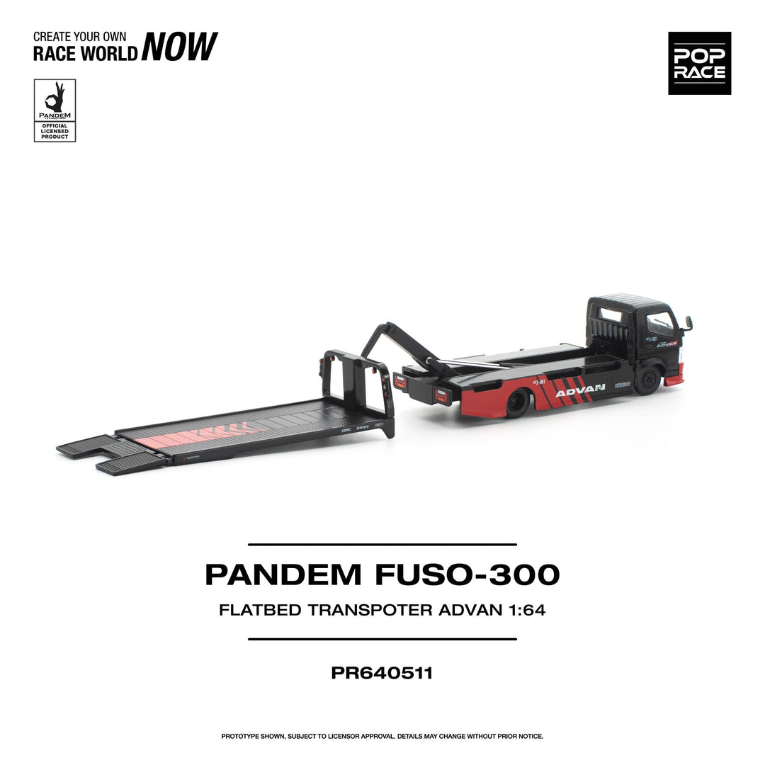 (Pre-order) POP RACE 1/64 PANDEM FUSO-300 FLATBED TRANSPORTER ADVAN Diecast Car