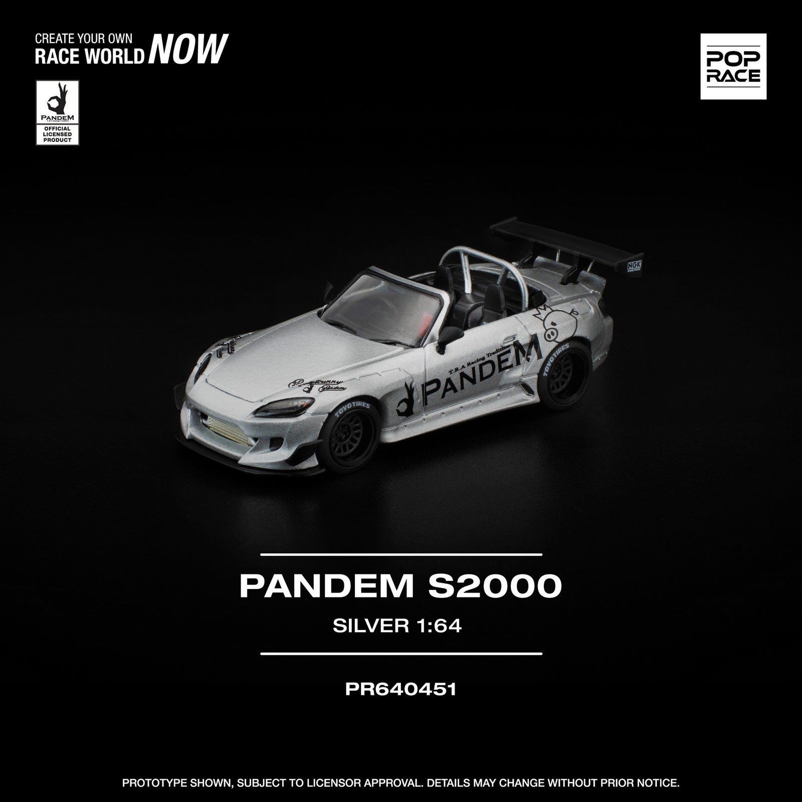 POPRACE 1/64 PANDEM S2000 SILVER #PR640451 Diecast Model Car