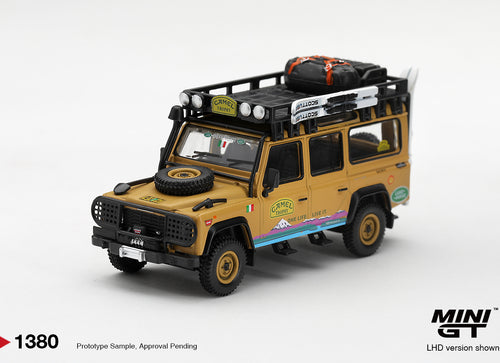 Load image into Gallery viewer, (Pre-order) Mini GT #1380 Land Rover Defender 110 1998 Camel Trophy Italy LHD
