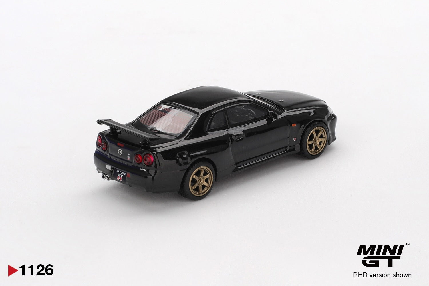 Mini GT 1/64 1126 Nissan Skyline GT-R (R34) V.Spec Black Pearl W/ TE37 Wheel