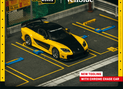 Load image into Gallery viewer, Tarmac Works 1/64 Mazda RX-7 VeilSide Fortune7 Yellow / Black Model
