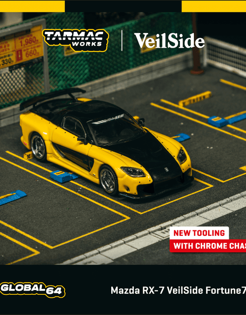 Load image into Gallery viewer, Tarmac Works 1/64 Mazda RX-7 VeilSide Fortune7 Yellow / Black Model
