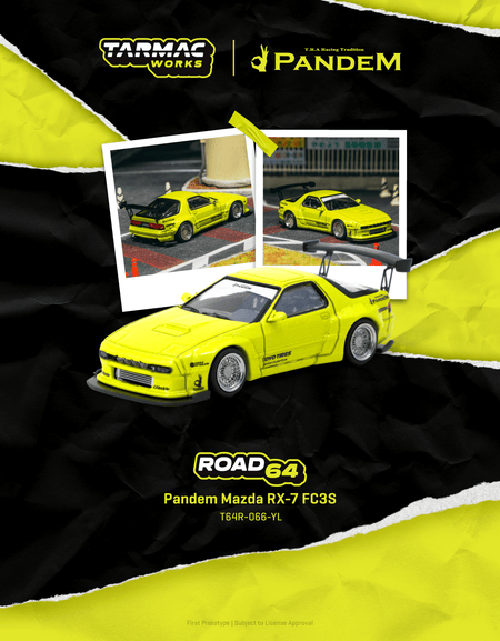Tarmac Works 1/64 Pandem Mazda RX-7 FC3S Yellow Diecast Model Car