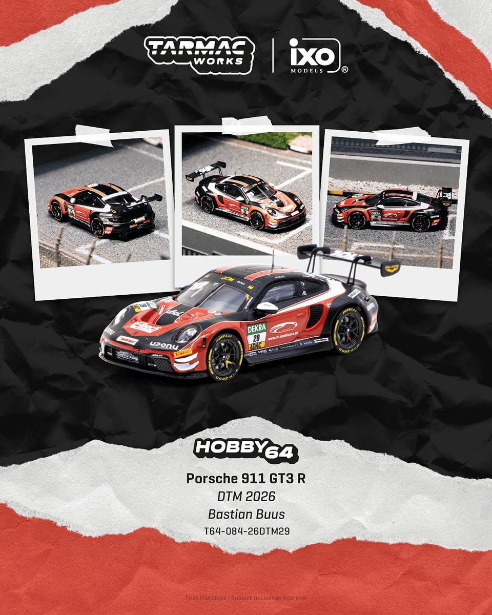 (Pre-order) Tarmac Works 1/64 Porsche 911 GT3 R DTM 2026 Bastian Buus Diecast