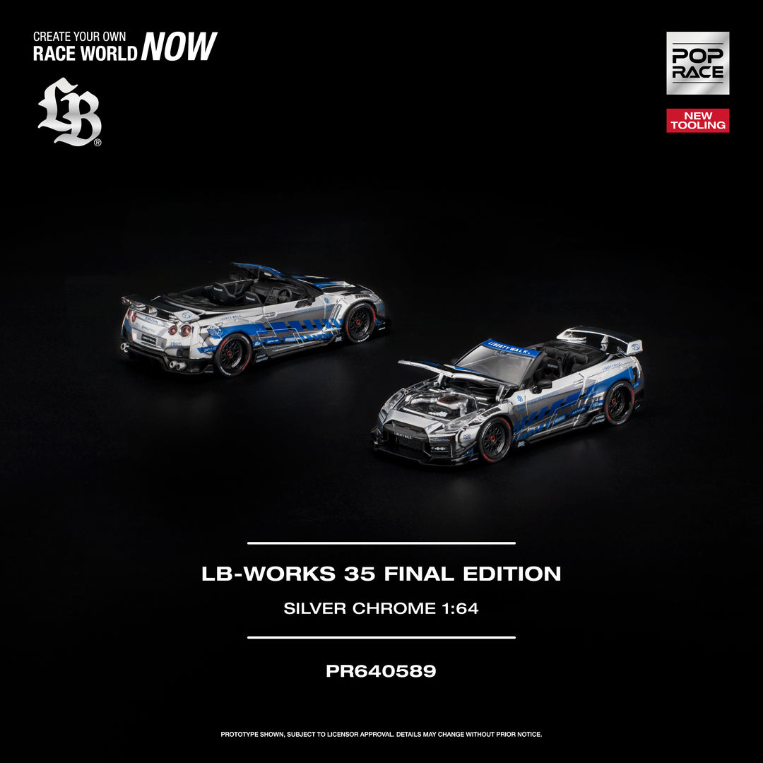 (Pre-order) POPRACE 1/64 - LB-WORKS 35GT-R FINAL EDITION SILVER CHROME Diecast