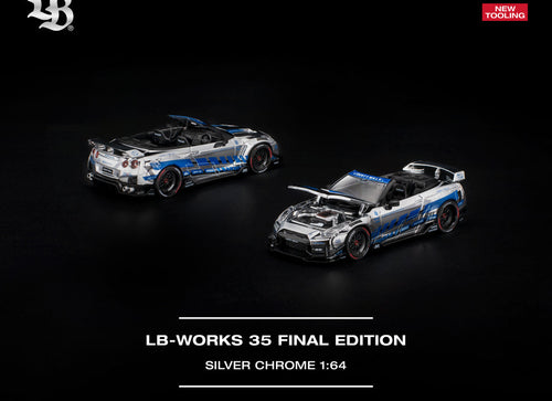 Load image into Gallery viewer, (Pre-order) POPRACE 1/64 - LB-WORKS 35GT-R FINAL EDITION SILVER CHROME Diecast
