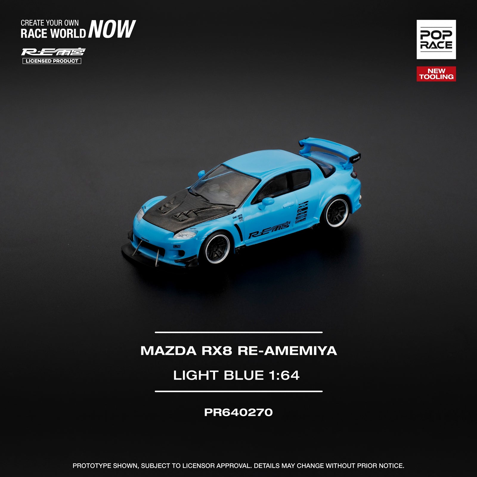 POPRACE 1/64 MAZDA RX-8 RE-AMEMIYA LIGHT BLUE (Opening Front Hood )