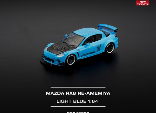 Load image into Gallery viewer, POPRACE 1/64 MAZDA RX-8 RE-AMEMIYA LIGHT BLUE (Opening Front Hood )
