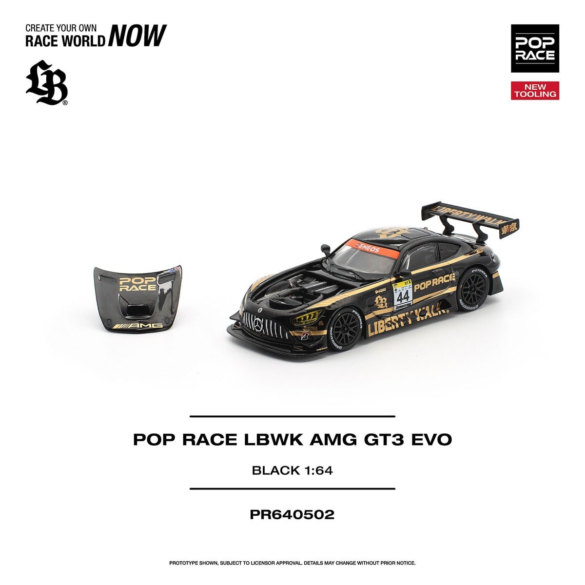 (Pre-order) POPRACE 1/64 - LBWK AMG GT3 EVO - BLACK Diecast Model Car