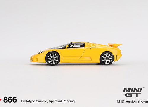 Load image into Gallery viewer, Mini GT #866 1/64 Bugatti EB110 Super Sport Giallo Bugatti Model Car
