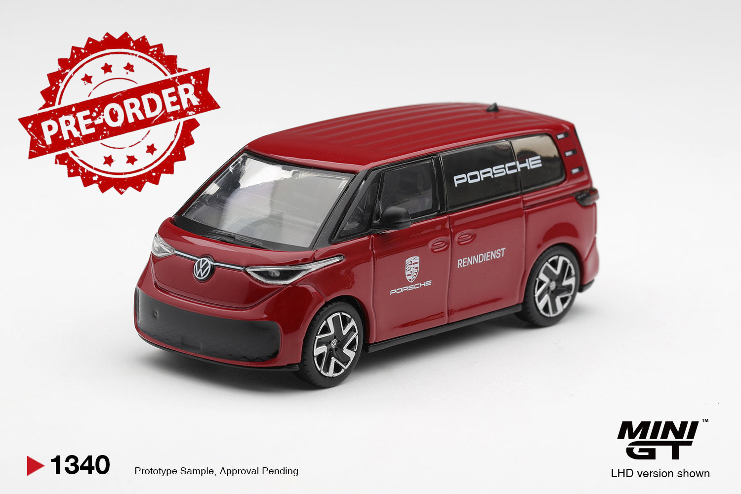 (Pre-order) Mini GT #1340 Volkswagen ID.Buzz Porsche Renndienst Red LHD