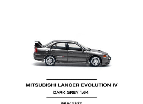 Load image into Gallery viewer, POP RACE 1/64 MITSUBISHI LANCER EVOLUTION IV DARK GREY Diecast Model
