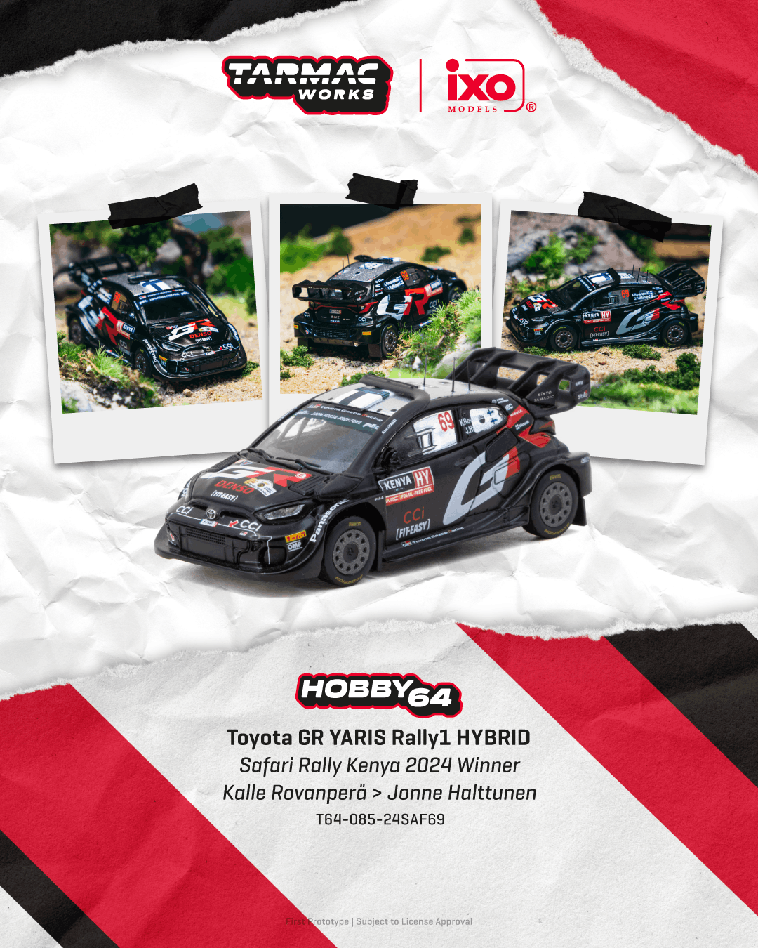 (Pre-order) Tarmac Works 1/64 Toyota GR YARIS Rally1 HYBRID Safari Rally Kenya