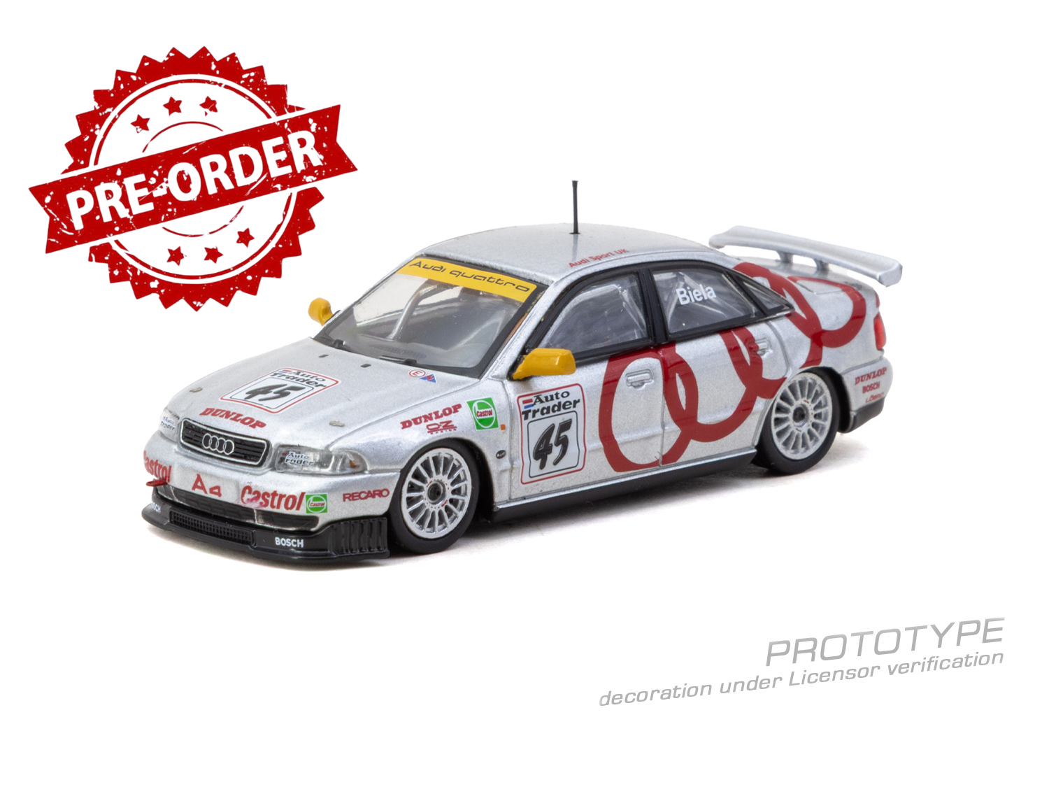 (Pre-order) Tarmac Works 1/64 Audi A4 quattro BTCC 1996 Champion Frank Biela
