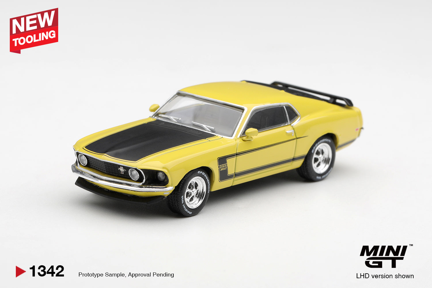 (Pre-order) Mini GT #1342 Ford Mustang Boss 302 Bright Yellow 1969 LHD Diecast
