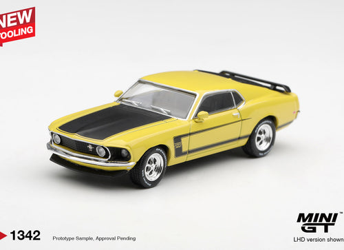 Load image into Gallery viewer, (Pre-order) Mini GT #1342 Ford Mustang Boss 302 Bright Yellow 1969 LHD Diecast
