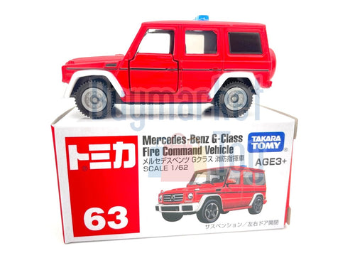Load image into Gallery viewer, Takara Tomy Tomica #63 1/62 Mercedez Benz G-Class Fire Command Vehicle Model

