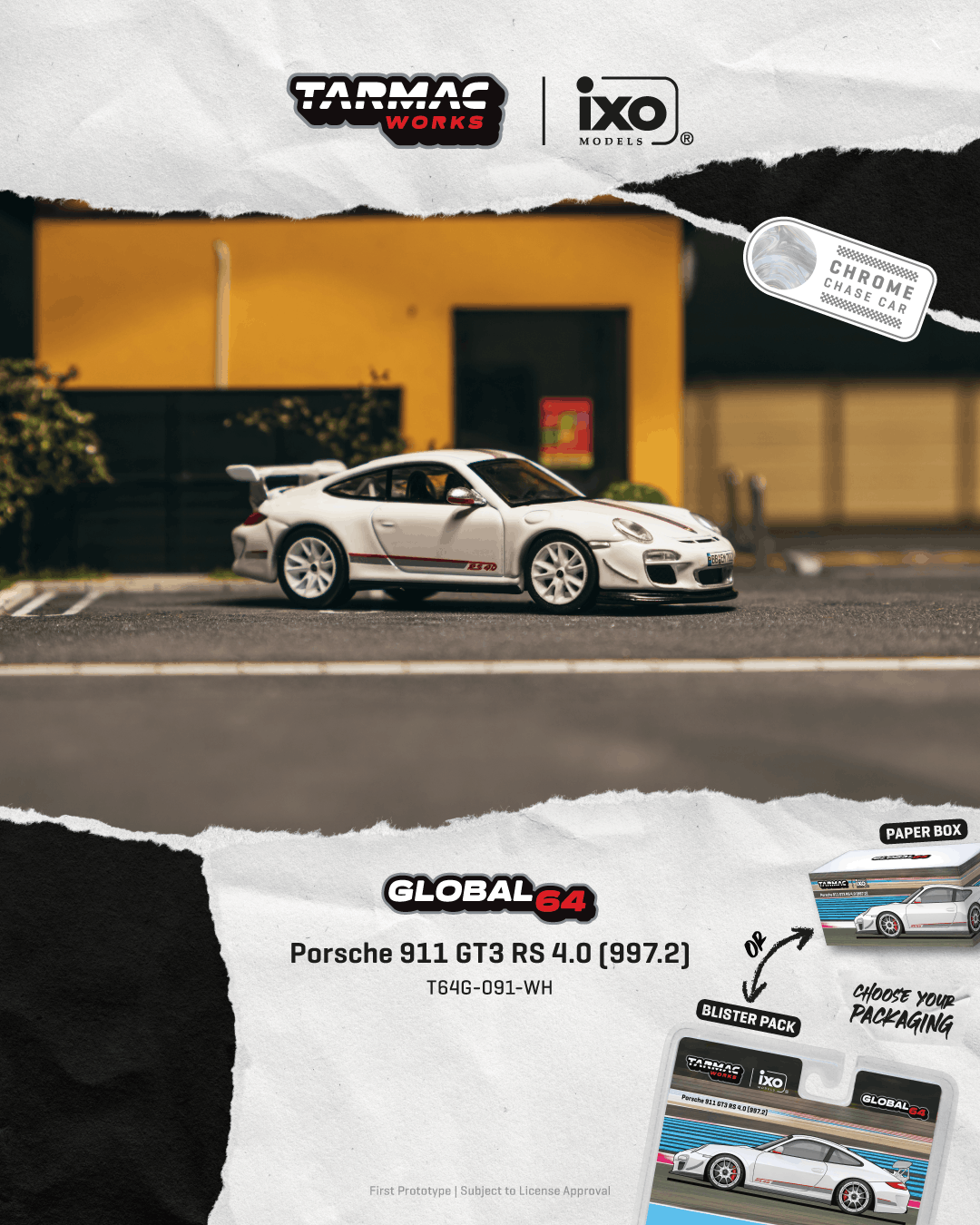 (Pre-order) Tarmac Works 1/64 Porsche 911 GT3 RS 4.0 (997.2) White