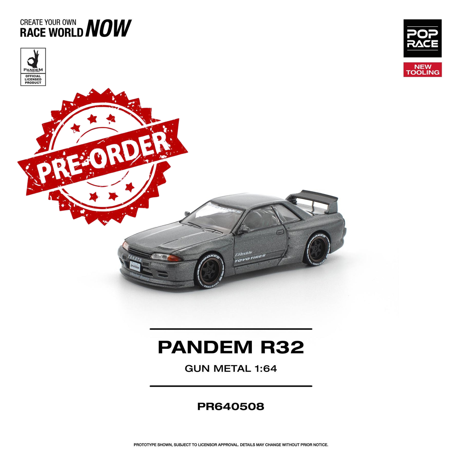 (Pre-order) POP RACE 1/64 PANDEM R32 GUN METAL Diecast Model Car #PR640508