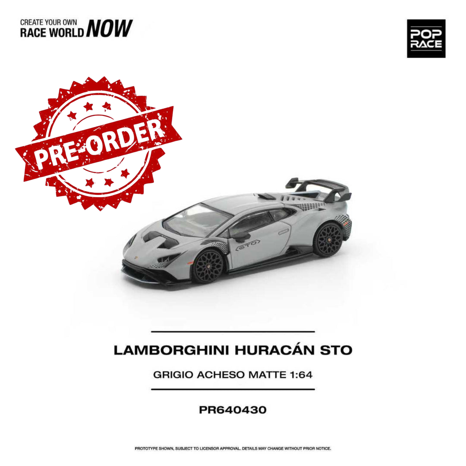 (Pre-order) POP RACE 1/64 LAMBORGHINI HURACAN STO GRIGIO ACHESO MATTE #PR640430