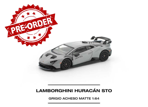 Load image into Gallery viewer, (Pre-order) POP RACE 1/64 LAMBORGHINI HURACAN STO GRIGIO ACHESO MATTE #PR640430
