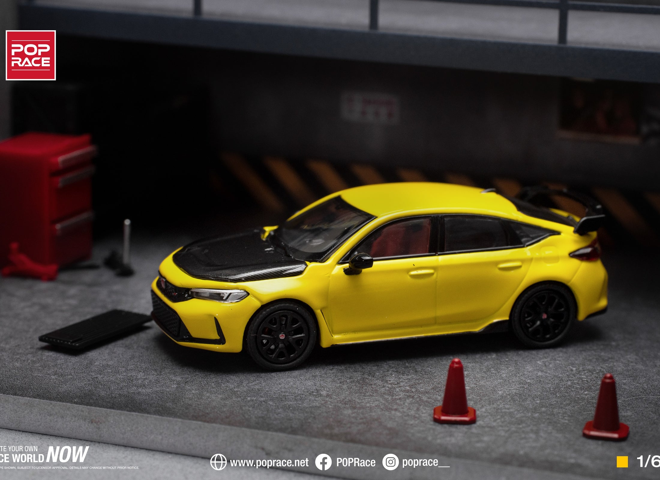 POPRACE 1/64 HONDA CIVIC FL5 TYPE-R SUNLIGHT YELLOW Model Car