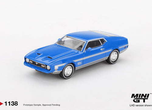 Load image into Gallery viewer, MINI GT #1138 Ford Mustang Mach 1 Grabber Blue Diecast Model Car
