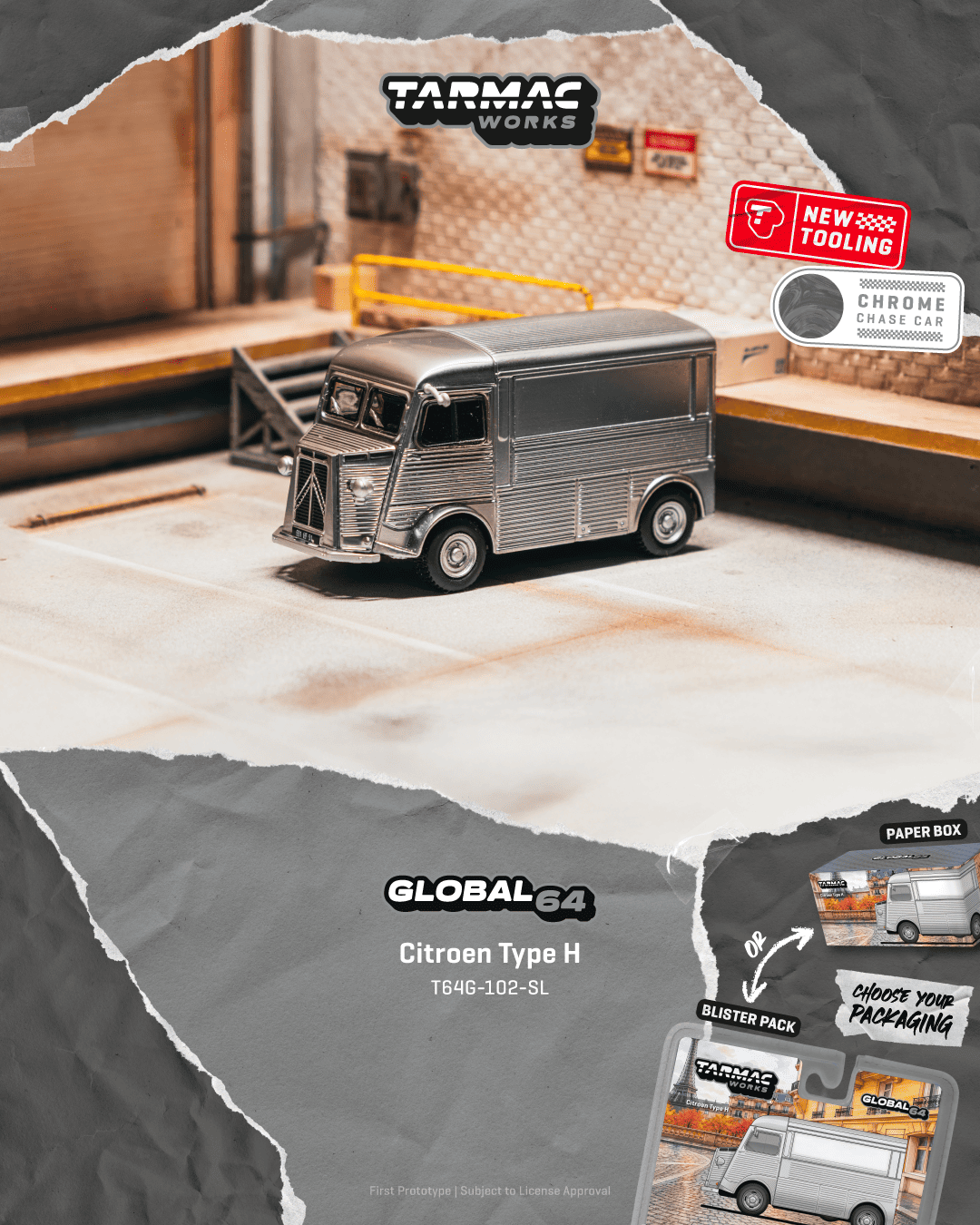 (Pre-order) Tarmac Works 1/64 Citroen Type H Silver Diecast Model Car