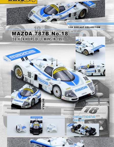 (Pre-order) INNO64 1/64 MAZDA 787B No.18  59th 24 Hours Le Mans 1991 Diecast Car