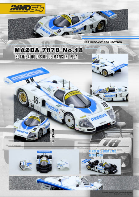 (Pre-order) INNO64 1/64 MAZDA 787B No.18  59th 24 Hours Le Mans 1991 Diecast Car