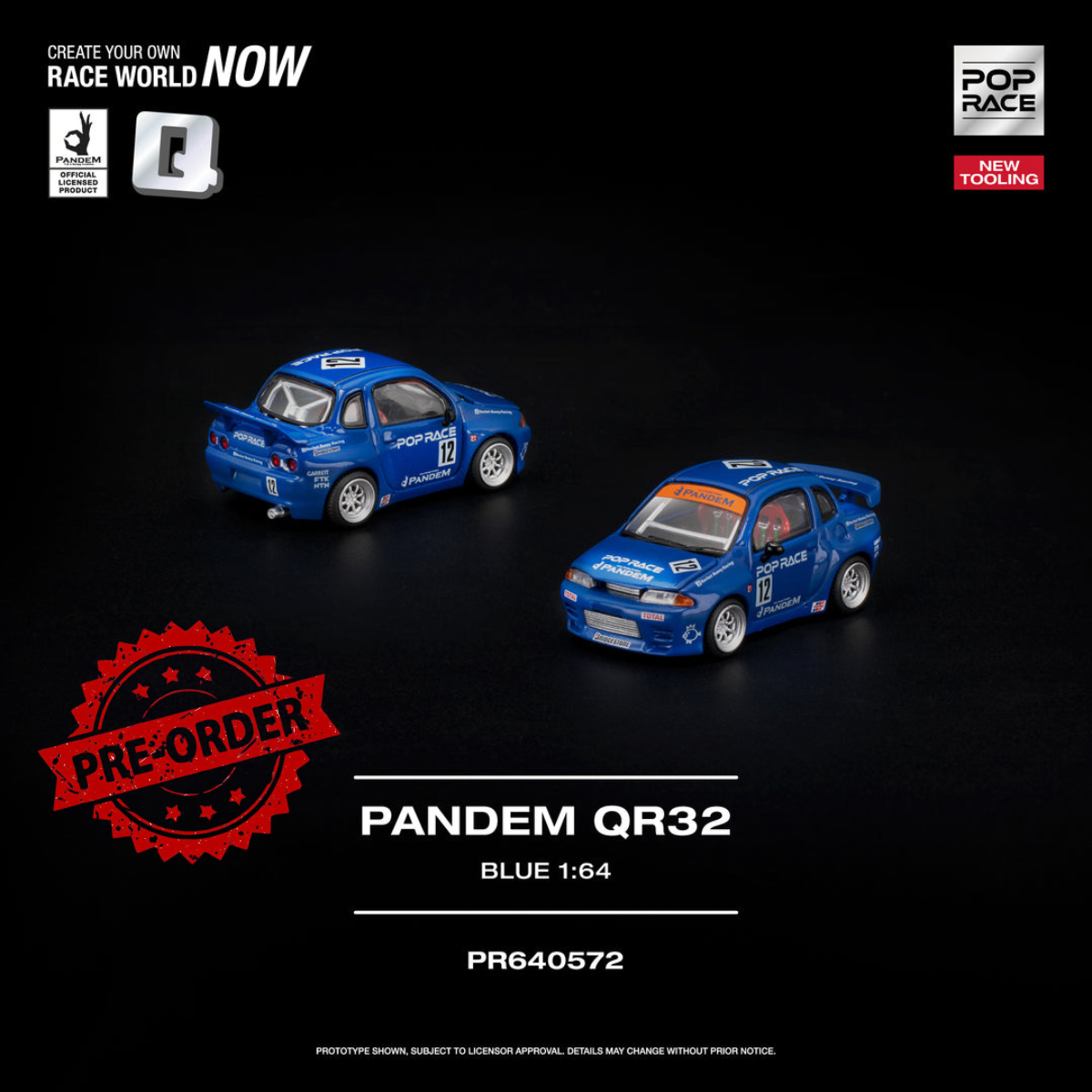 (Pre-order) POPRACE 1/64 - PANDEM QR32 Blue Diecast Model Car