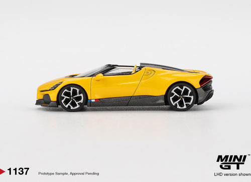 Load image into Gallery viewer, (Pre-order) MINI GT #1137 Bugatti W16 Mistral Yellow Diecast Model Car
