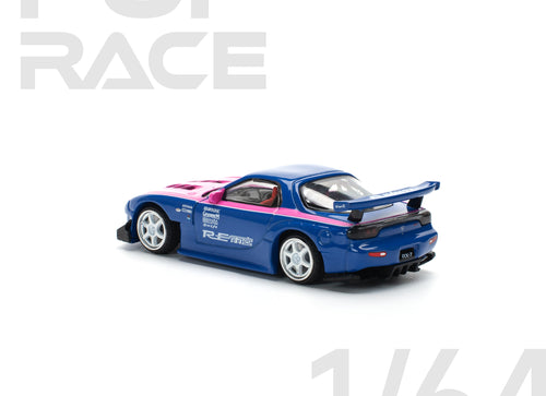 Load image into Gallery viewer, POPRACE 1/64 MAZDA RX7 RE-AMEMIYA - BLUE/PINK model car
