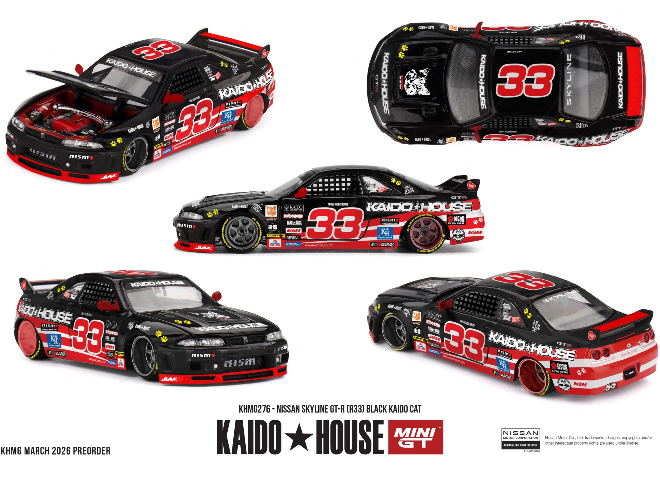 (Pre-order) Kaido House X Mini GT Nissan Skyline GT-R (R33) Black Kaido Cat #276