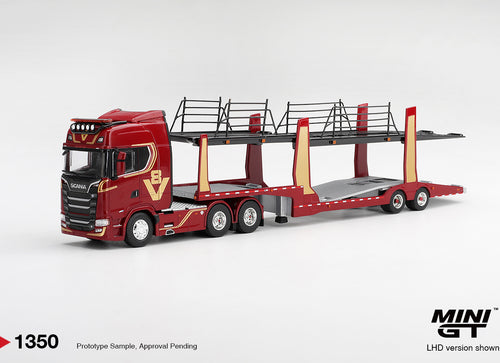 Load image into Gallery viewer, (Pre-order) Mini GT #1350 Scania 770S A6x4NA Car Transporter V8 50th Anniv. RHD
